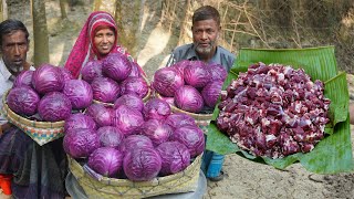 FARM FRESH RED CABBAGE HARVESTING & COOKING Purple Cabbage With Mutton Curry Recipe BEST DISHES EVER
