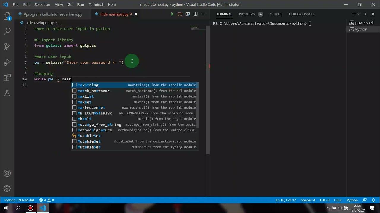 Python Console How to Hide Password Input - YouTube
