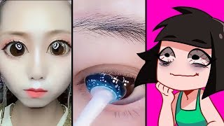 ЧТО У НЕЕ С ГЛАЗАМИ? Реакция на ТОП Лайфхаков и DIY по корейскому макияжу