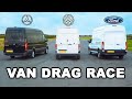 Mercedes Sprinter vs Ford Transit vs VW Crafter - VAN DRAG RACE, ROLLING RACE & BRAKE TEST