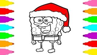 How to Draw Spongebob Squarepants Christmas for Kids - Christmas Coloring Pages for Children