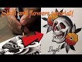 How to draw a skull and flowers tattoo