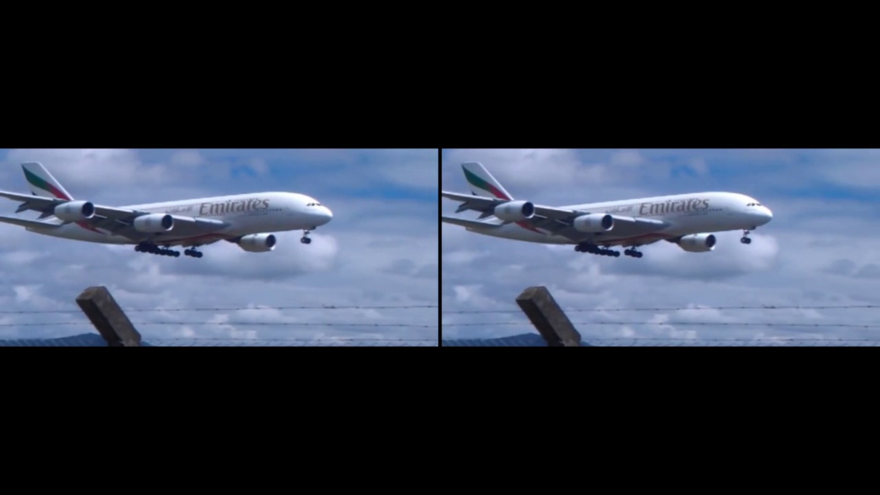 Samsung Gear VR (Virtual Reality) 3D Emirates Airbus A380 plane landing in Mauritius Ssr Airport