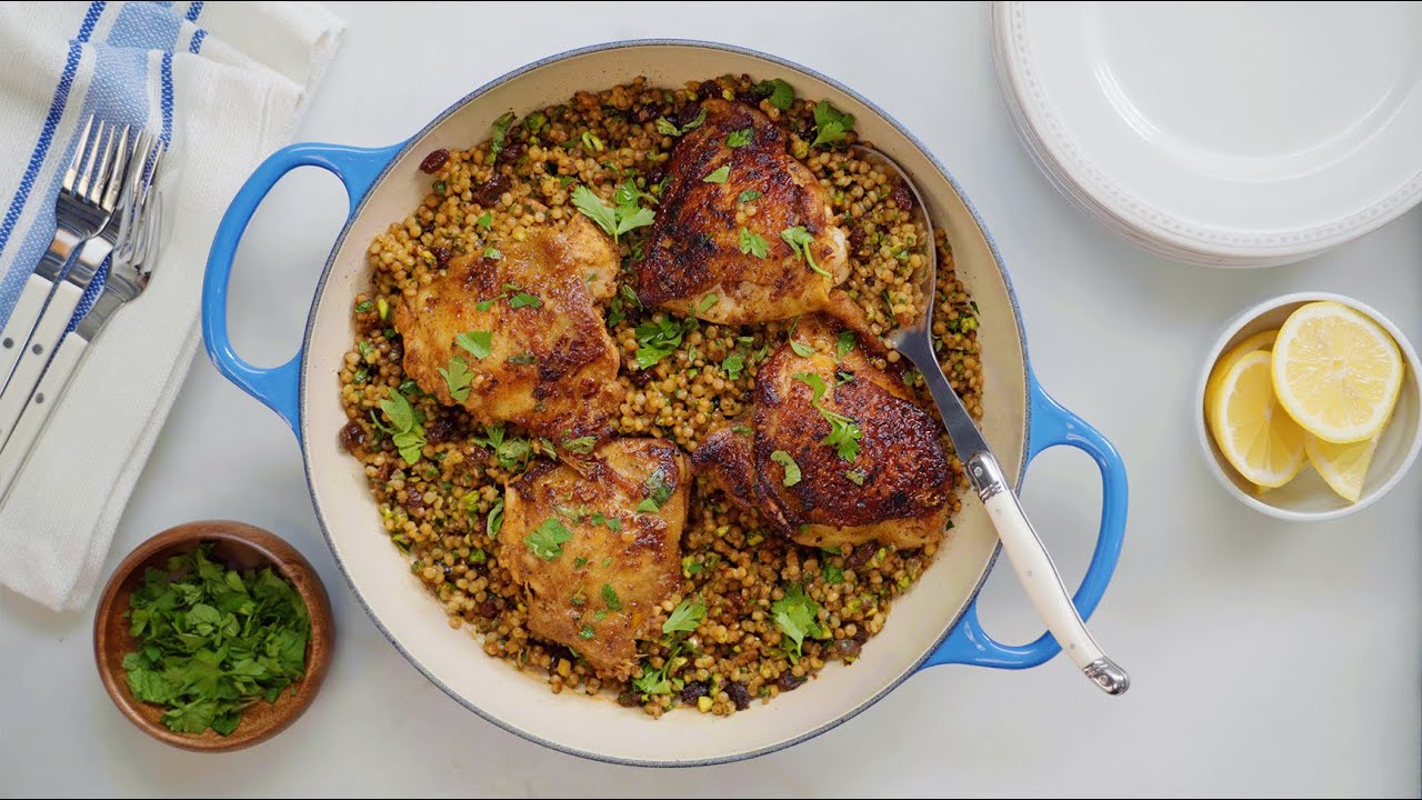 Easy OnePan Chicken with LemonPistachio Couscous Recipe YouTube
