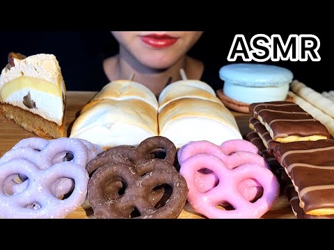 【ASMR/咀嚼音】焼きマシュマロ/マカロンアイス/チョコプレッツェル/Roasted Marshmallows/chocolate covered pretzels【Eating sounds】