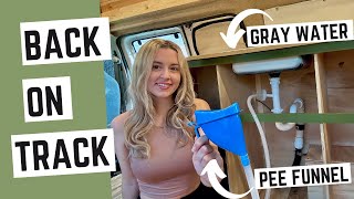 VAN BUILD 18: Back on track! Fixing leaking roof, finishing grey water plumbing, and more!