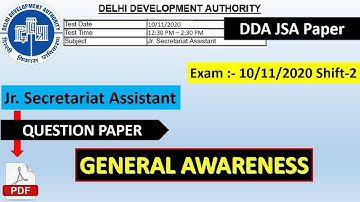#DDA Junior Secretariat Assistant previous year question paper | DDA JSA 10/11/2020 question paper