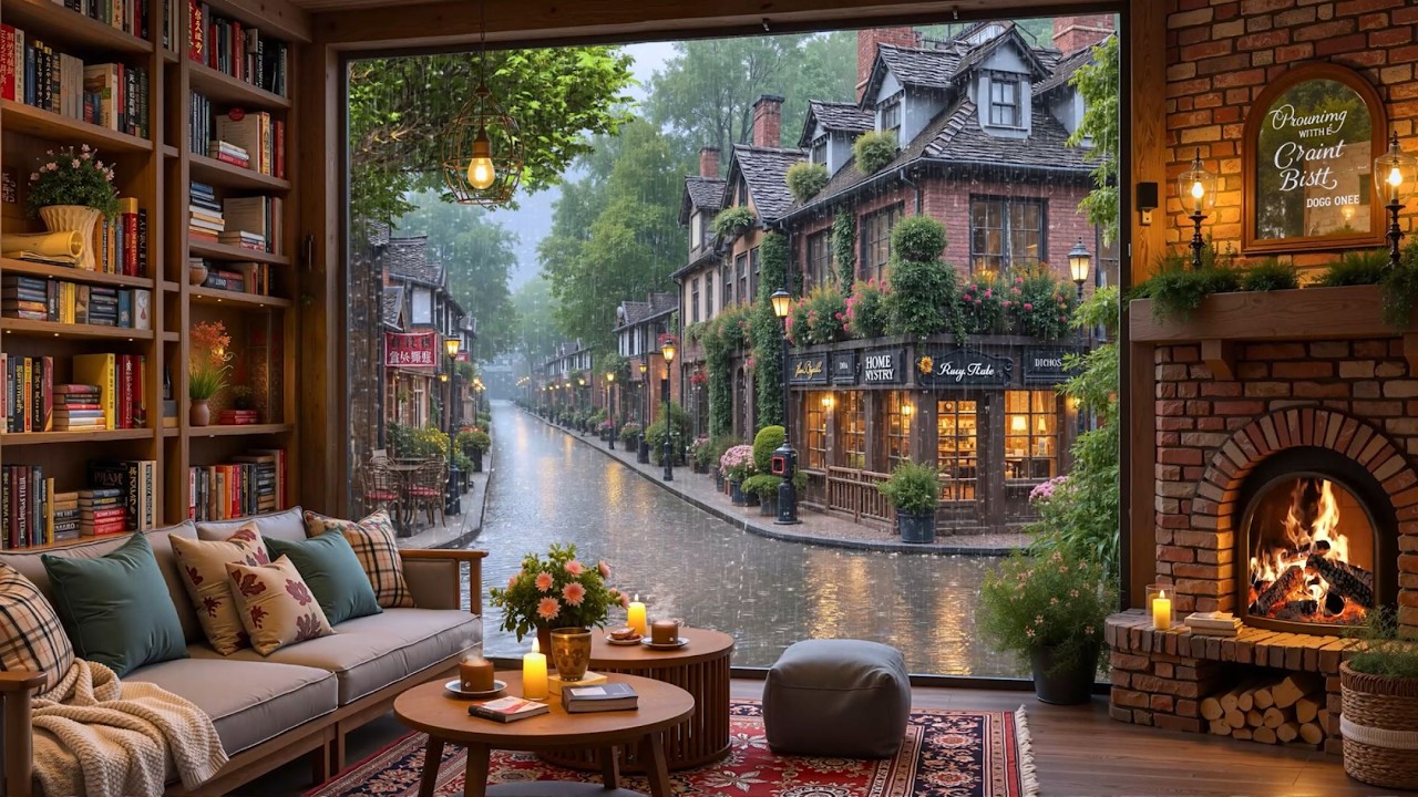 Прекрасное весеннее джазовое кафе ☕ Уютная кофейня со звуками дождя и камина для учебы и работы