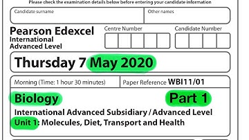 A level | biology | unit 1 | Edexcel | May 2020 | Part 1 of 2
