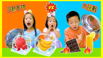 Hot VS Cold Challenge!  冷熱食物大挑戰！熱乎乎的冰淇淋最好吃？!如如当评审员！Hot VS Cold Food Challenge Happy DoReMi