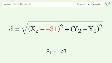 Find the distance between two points p1 (-31,-73) and p2 (-42,49): Step-by-Step Video Solution