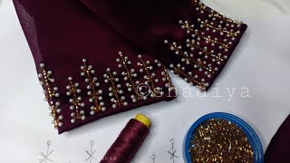 Easy but beautiful beadwork embroidery for blouse kurti sleeves|beadwork embroidery for beginners screenshot 5