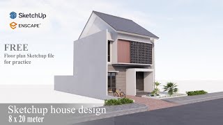 Sketchup house design #23 ( 8.00 x 20.00 meter ) enscape render