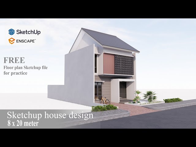 Sketchup house design #23 ( 8.00 x 20.00 meter )  enscape render class=