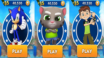 Sonic Dash vs Ben 10 Up To Speed vs Talking Tom Gold Run - All Characters Unlocked Android Gameplay
