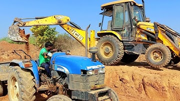 JCB 3DX Backhoe Machine Loading Red Mud In Newholland 4010 And Two Mahindra Tractor | Jcb Cartoon