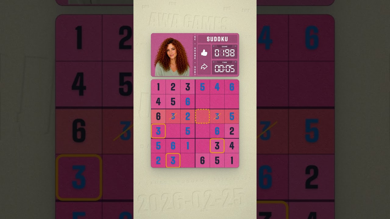 LinkedIn Mini Sudoku #198 solved board for February 25, 2026, 6x6 grid