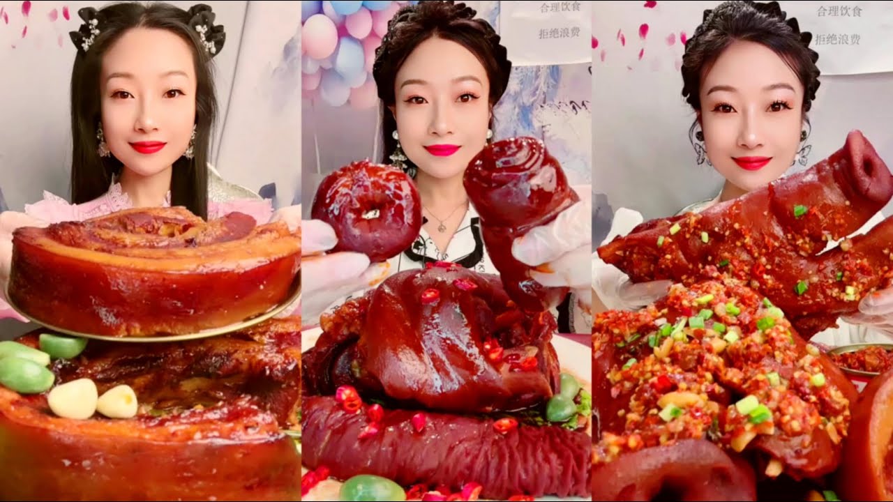 Braised Pork Belly Mukbang | 매운삼겹살 먹방 모음 | 돼지갈비, 돼지막창 | 돼지껍질 먹방 | 중국돼지고기 먹기 리얼사운드