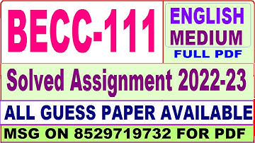 becc 111 solved assignment 2022-23 / becc 111 solved assignment in English / ba economics solved