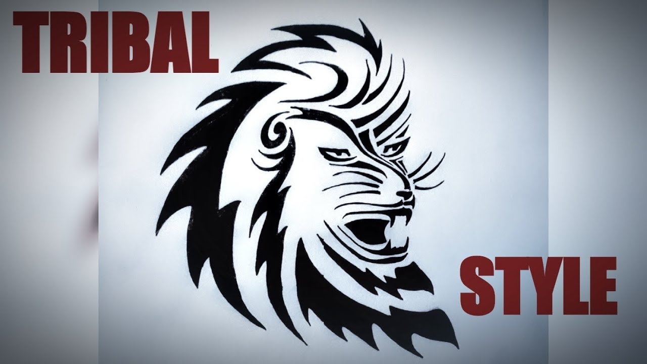 How to draw a LION simple drawing  tribal  style  tattoo 