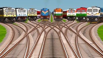 Eight Trains at Bumpy Forked Tracks | Crash or Cross at Indian Railway Line - Trainz Simulator 3