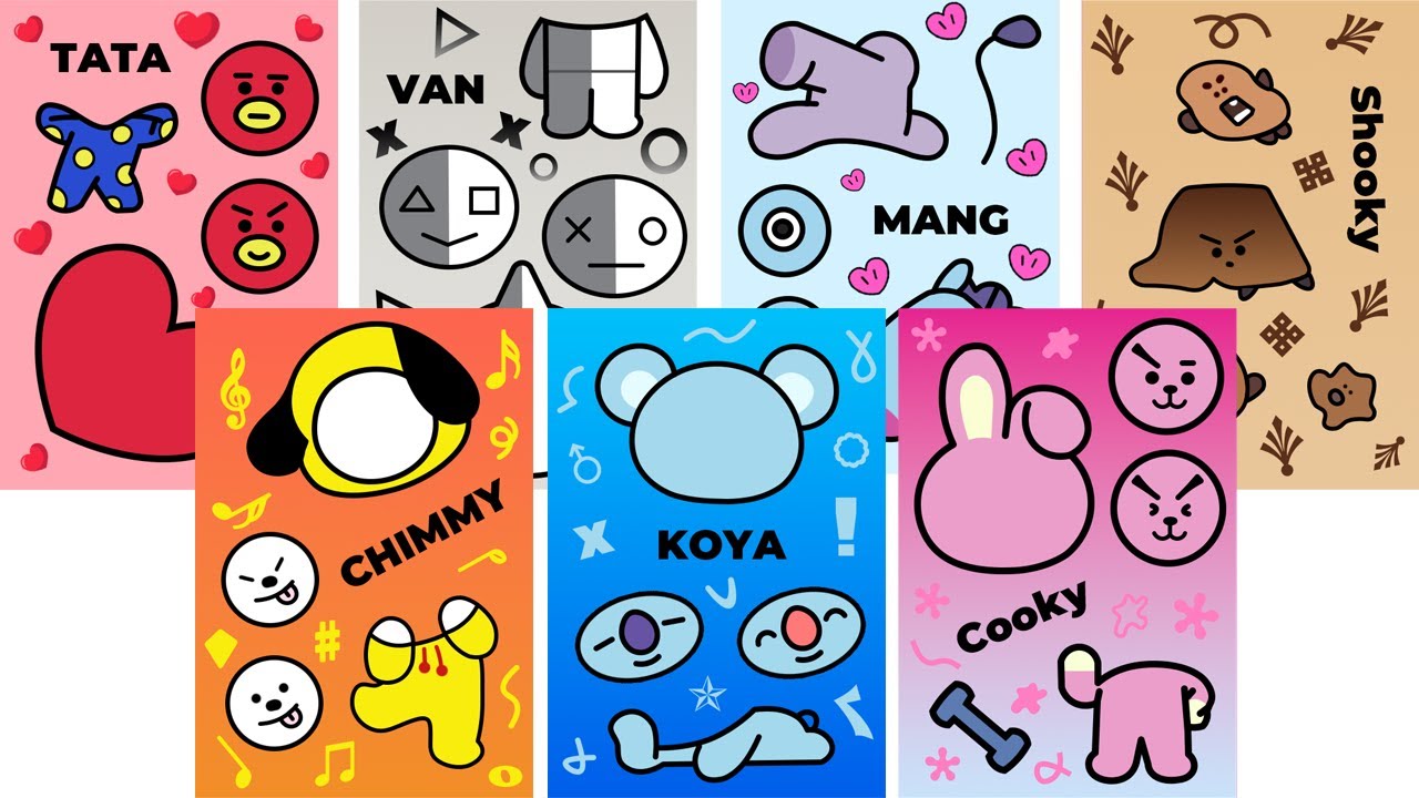BT21 Stickers Decorating ★ RJ, Shooky, Mang, Koya, Chimmy,Tata, Cooky, Van, B.T Twenty One