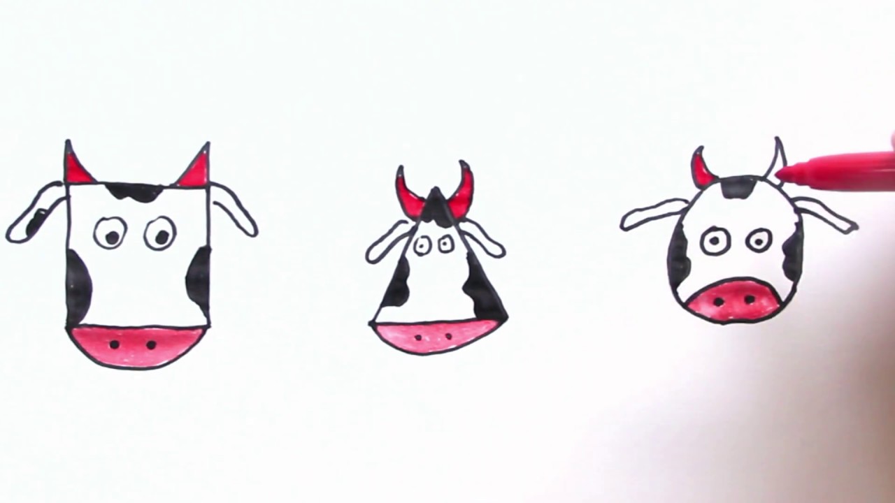 Drawing and coloring cows from shapes - YouTube