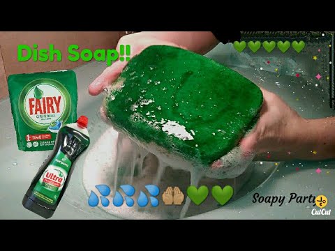 ASMR Squeezing Fairy Capsules&💚Green dish soap. Rinse++💦💦 - YouTube