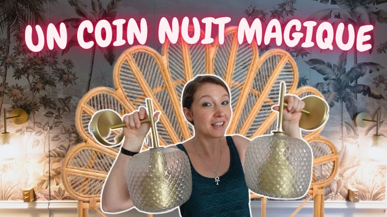 Aménagement du coin nuit : tête de lit, tables de chevet et luminaires - chambre cosy et colorée