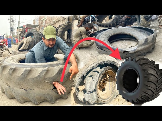 Amazing Technique to Retreading of Old Tractor Big Tire in Beautiful Way / Replace a Tractor Tire