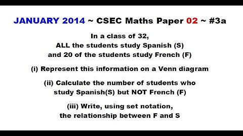 Paper2-CSEC-MATHS#58 ~ Venn Diagram ~ January 2014 Number 3a