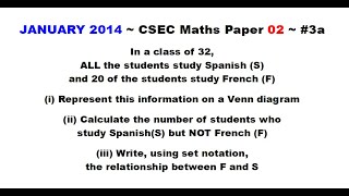 Paper2-CSEC-MATHS#58 ~ Venn Diagram ~ January 2014 Number 3a