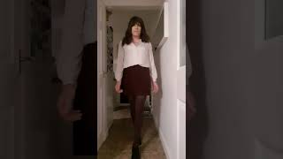 Back to basics with older blouse & skirt combo, chocolate tights x #crossdressing #transvestite