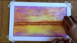 How to draw sun rise scenery | beautiful scenery painting with oil pastel step by step