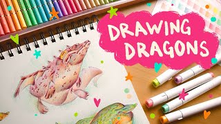 DRAW SOME DRAGONS WITH ME!  using alcohol markers, colour pencil, and my ✨imagination ✨