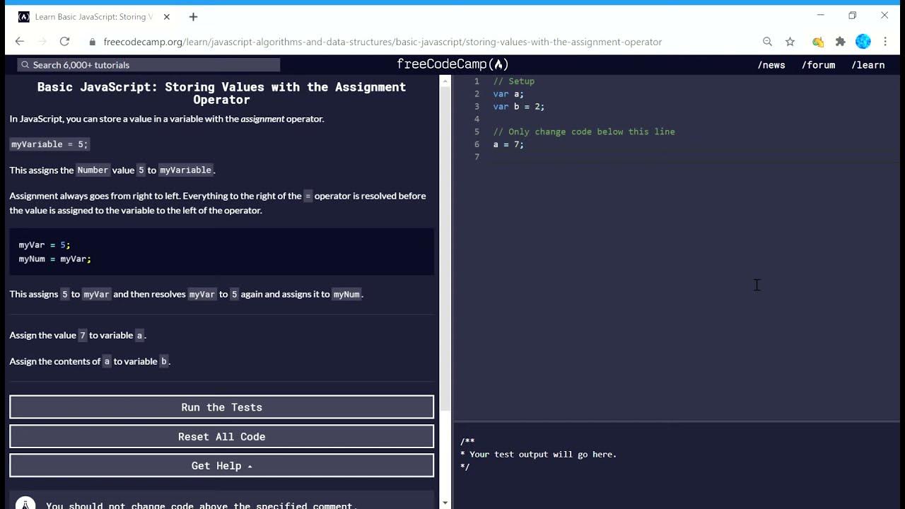 Basic JavaScript (3/111) | Storing Values with the Assignment Operator ...