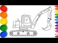 Cara Menggambar dan Mewarnai Mainan Excavator | Glitter excavator truck Coloring Pages For Kids