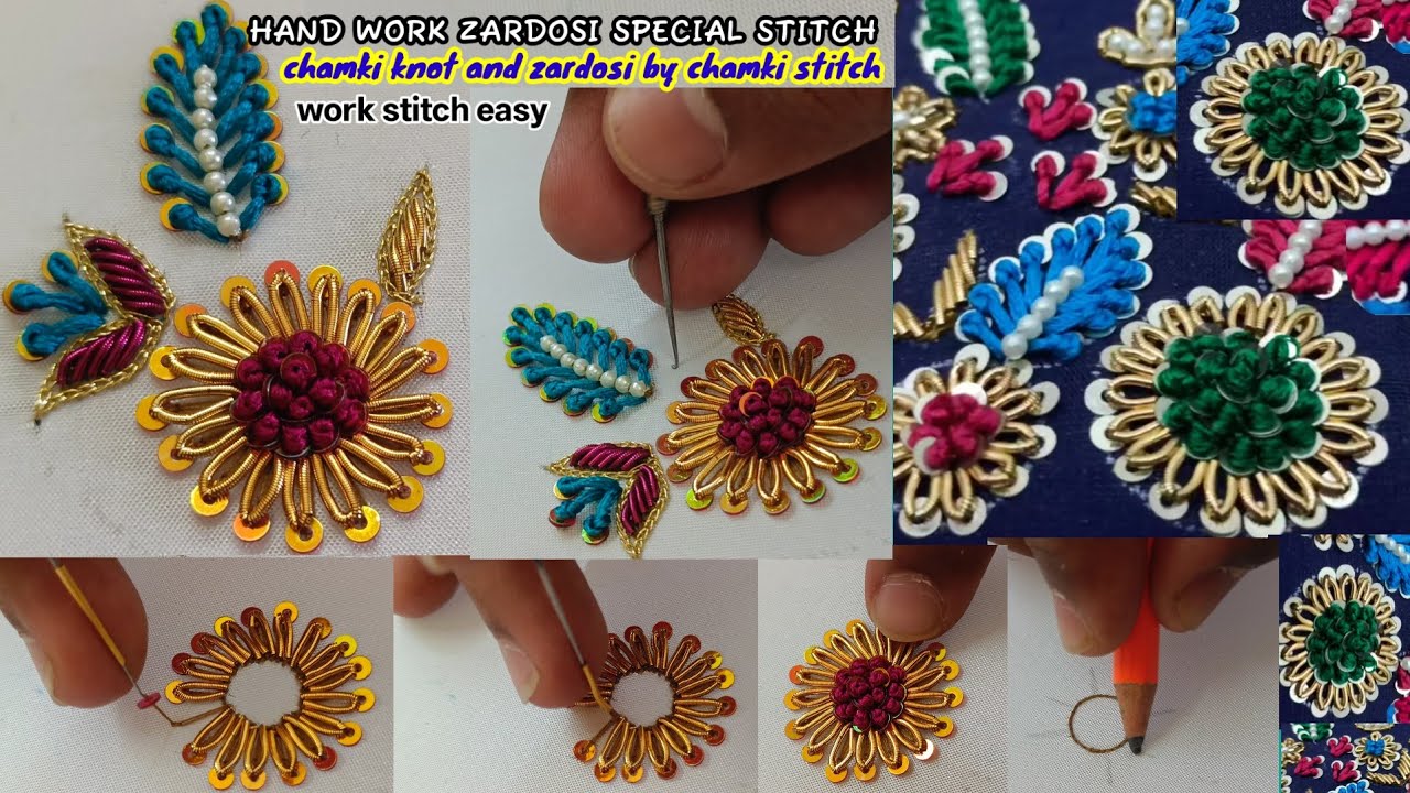 aariwork zardosi special stitch chamki knot long knot chamki stitch kaise karna dekhiae!