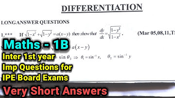 Inter 1st year | Maths-1B | 10.Differentiation chapter | Important Questions IPE Very Short Answers