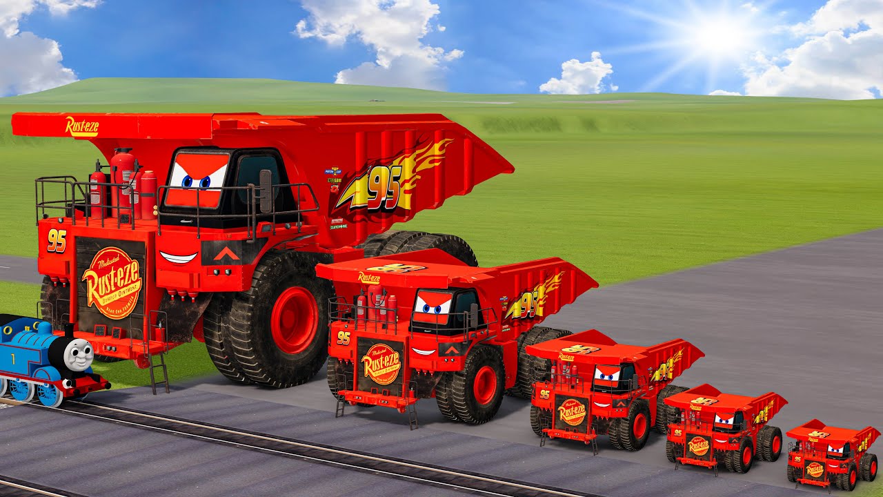 Big & Small Hirochi Dump Truck Lightning Mcqueen vs Trains Thomas | BeamNG.Drive