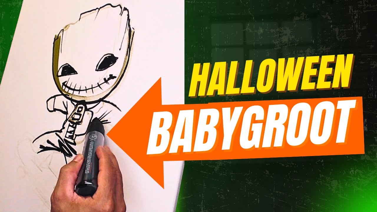 Грутбер, как нарисовать Малыша Грута на Хэллоуин ПЕРВЫЙ рисунок за октябрь