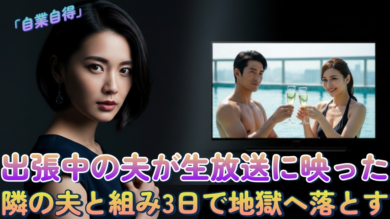 🎯「出張中よ」と嘘をついた夫が生放送に映った。10年間貯めた証拠と隣の夫を使い、3日後に2人同時に奈落へ落とした話