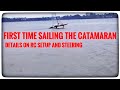 Maiden flight sailing rc catamaran 3d printed with 7 servos in light wind