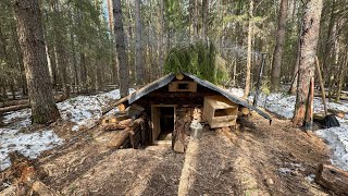 MY LOG CABIN UNDERGROUND SURVIVED THE SPRING FLOOD! I VISITED COZY SHELTER IN THE WILD FOREST
