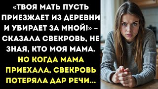 видео: «Твоя мать пусть приезжает из деревни и убирает за мной!» – сказала свекровь, не зная, кто моя мама. картинка: «Твоя мать пусть приезжает из деревни и убирает за мной!» – сказала свекровь, не зная, кто моя мама.