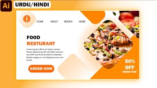 Landing Page Design | Food Restaurant | Adobe Illustrator Tutorial | Urdu Hindi