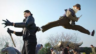 Kung fu boy was captured by Japanese army, flew up and kicked them down