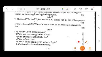 BCA 5th sem JAVA programming question paper PU 2021