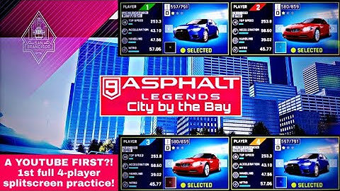 Switch Asphalt 9: Legends G1, 4P local splitscreen on City by the Bay, Mitsubishi Lancer Evolution!