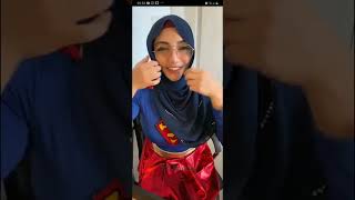 STYLE HIJAB BIRU DIPADU DENGAN BAJU SUPER MAN LIVE. SUPER SEKALI!!! || RZL07